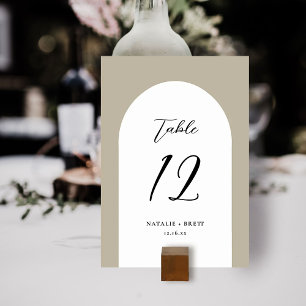 Minimal Elegant Arch Wedding   Beige Table Number