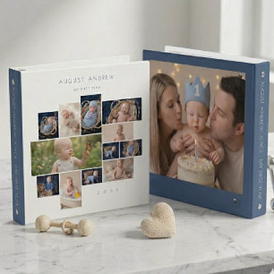 Minimal Elegant Baby First Year Blue Collage LPM26 Binder