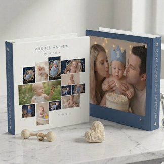 Minimal Elegant Baby First Year Blue Collage LPM26 Binder