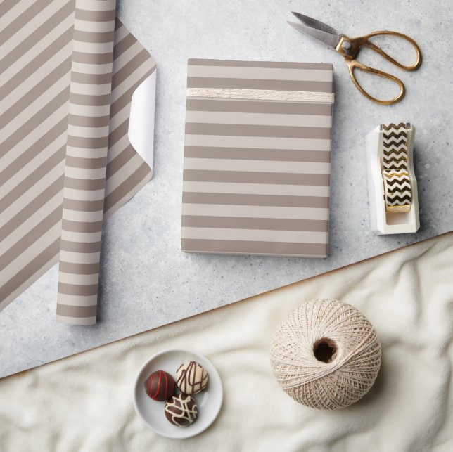 Minimal Elegant Beige Grey Stripes Wrapping Paper (Crafts)