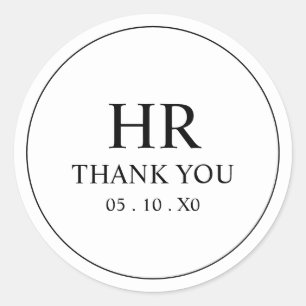 Minimal Elegant Black and White Thank You Monogram Classic Round Sticker