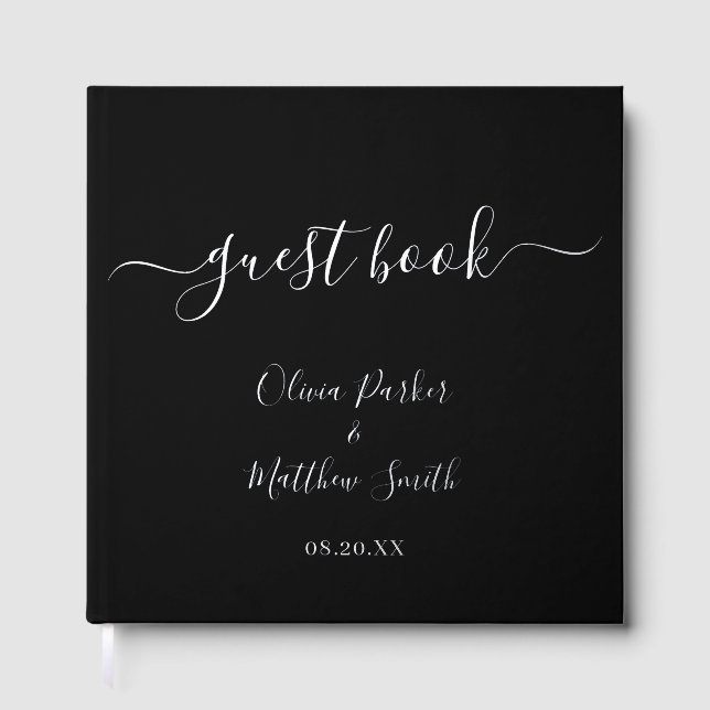 Minimal Elegant Black Classic Wedding Guest Book (Front)