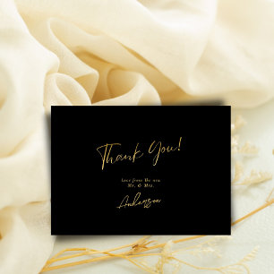 Minimal Elegant Black & Gold Handwritten Wedding Thank You Card