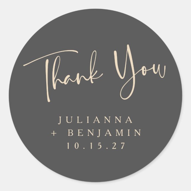 Minimal Elegant Black Script Wedding Personalized Classic Round Sticker (Front)