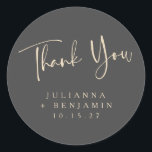 Minimal Elegant Black Script Wedding Personalized Classic Round Sticker<br><div class="desc">Modern Elegant Black and Beige Wedding Personalized Thank You Classic Round Sticker</div>