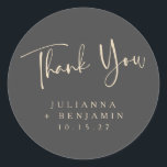Minimal Elegant Black Script Wedding Personalized Classic Round Sticker<br><div class="desc">Modern Elegant Black and Beige Wedding Personalized Thank You Classic Round Sticker</div>