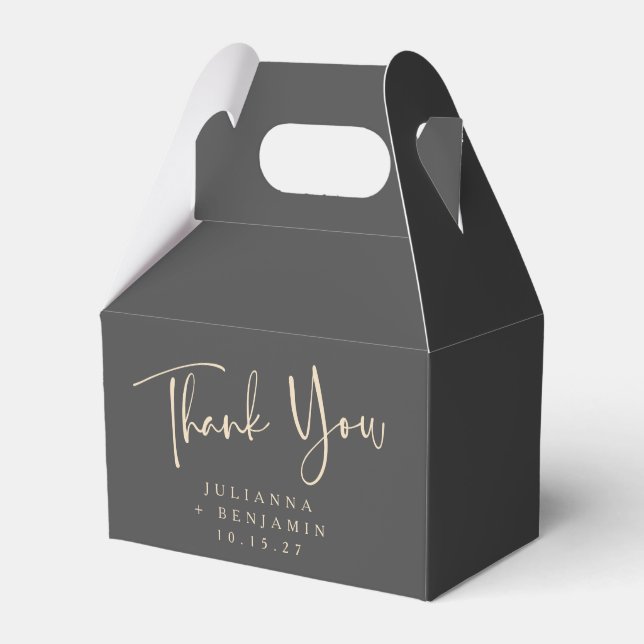 Minimal Elegant Black Script Wedding Personalized Favor Box (Front Side)