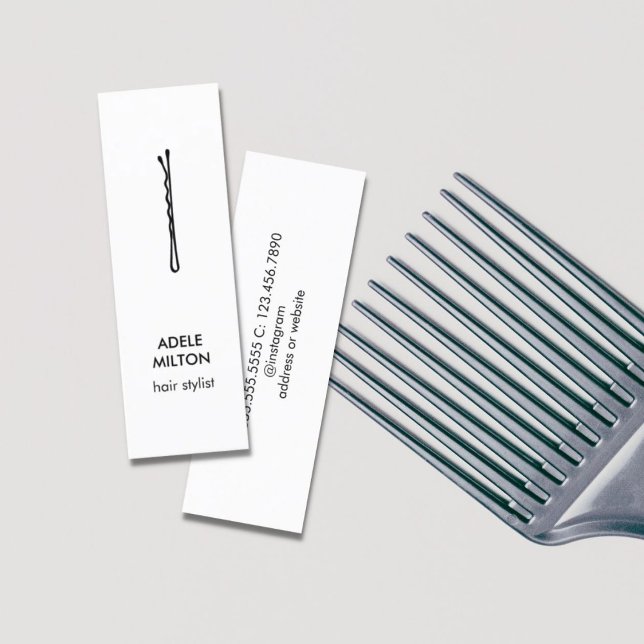 Minimal Elegant Black White Hair Pin Mini Business Card (Creator Uploaded)