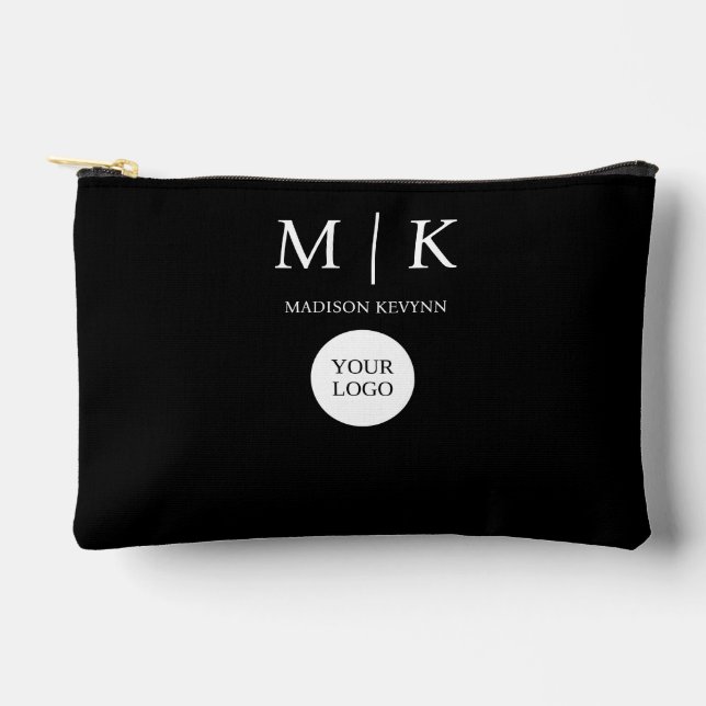Minimal & Elegant Black & White  Logo Business Accessory Pouch (Front)