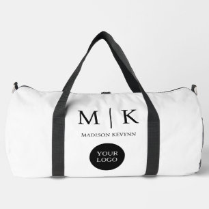 Minimal & Elegant Black & White Logo Business Duffle Bag