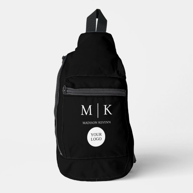Minimal & Elegant Black & White  Logo Business Sling Bag (Front)