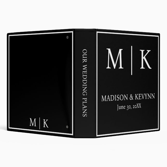 Minimal & Elegant Black & White Monogram Wedding Binder (Background)