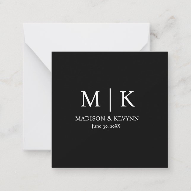 Minimal & Elegant Black & White Monogram Wedding Card (Front)