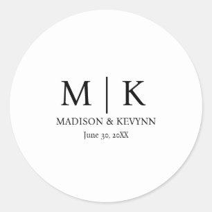 Minimal & Elegant Black & White Monogram Wedding Classic Round Sticker