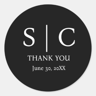 Minimal & Elegant Black & White Monogram Wedding Classic Round Sticker