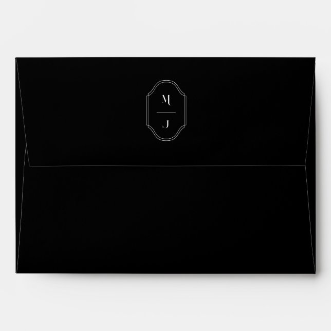 Minimal & Elegant Black & White Monogram Wedding Envelope (Back (Top Flap))