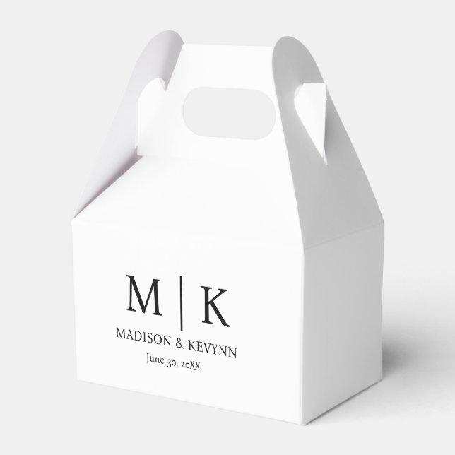 Minimal & Elegant Black & White Monogram Wedding Favor Box (Front Side)