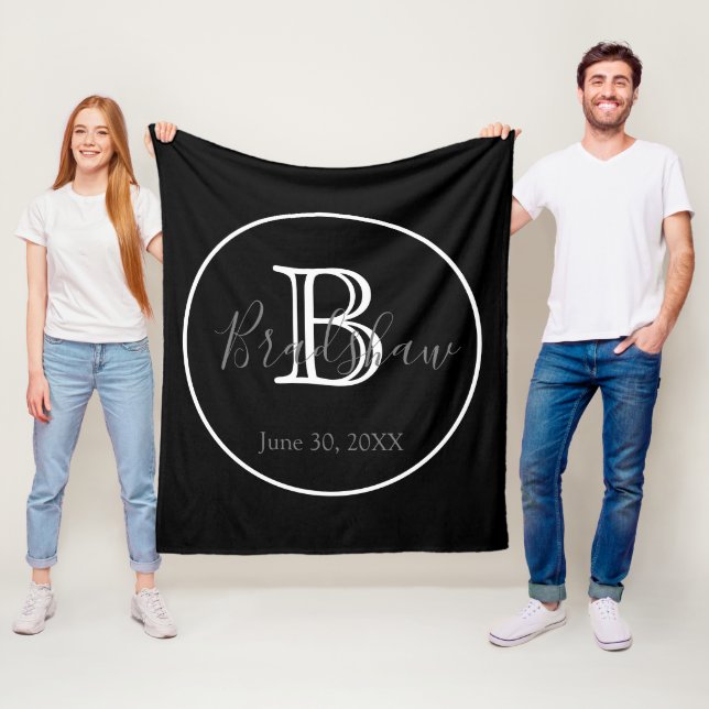 Minimal & Elegant Black & White Monogram Wedding  Fleece Blanket (In Situ)