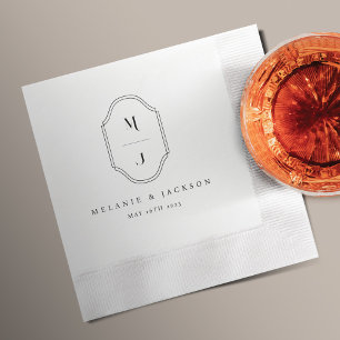 Minimal & Elegant Black & White Monogram Wedding   Napkin