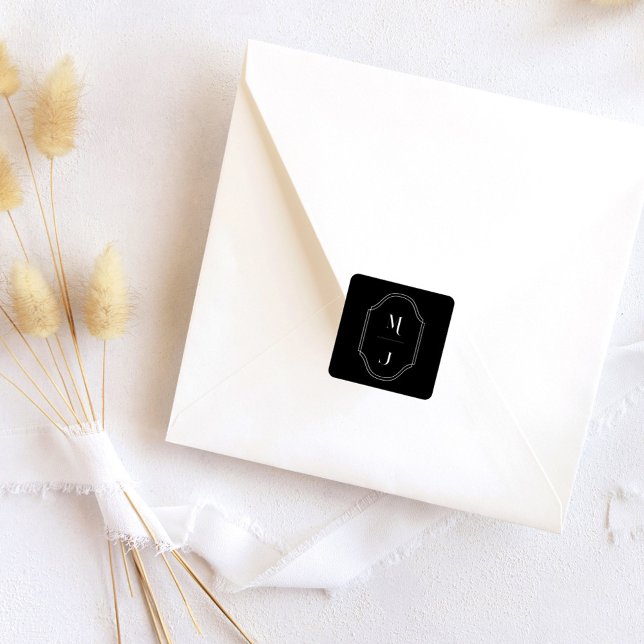 Minimal & Elegant Black & White Monogram Wedding Square Sticker (Creator Uploaded)