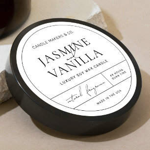 Minimal Elegant Black White Round Candle Jar Label