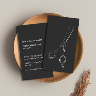 Minimal Elegant Black White Scissor Hair Stylist Business Card