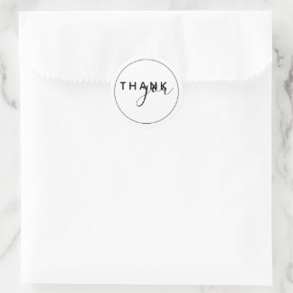 Minimal Elegant Black White Thank You Classic Round Sticker