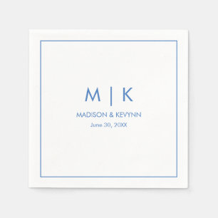 Minimal & Elegant Blue Monogram Wedding Napkin