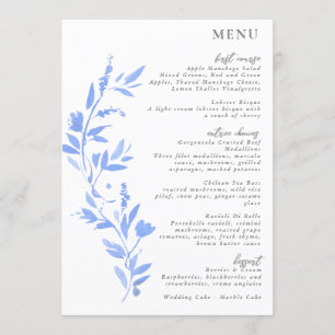 Minimal Elegant Blue Painted Porcelain Menu