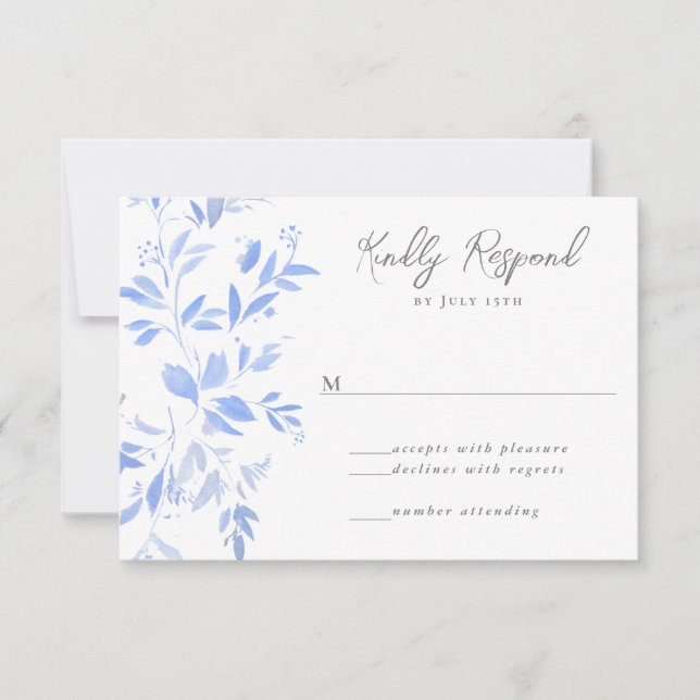 Minimal Elegant Blue Painted Porcelain RSVP Card (Front)