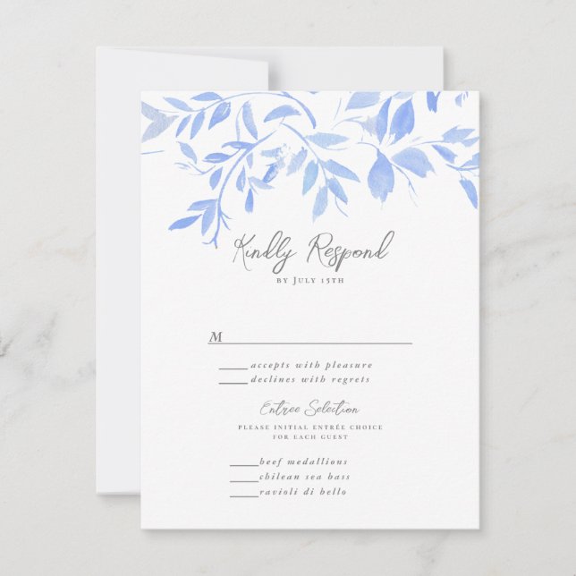 Minimal Elegant Blue Painted Porcelain RSVP Card (Front)