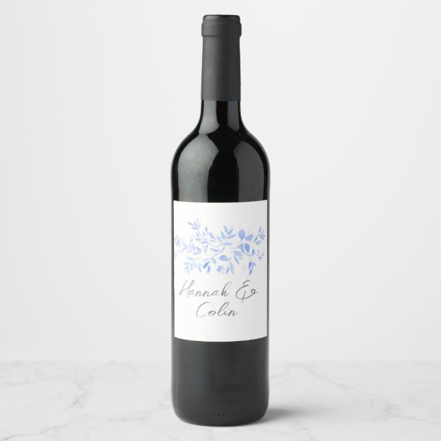 Minimal Elegant Blue Painted Porcelain Wine Label (Front)