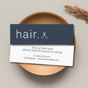 Minimal Elegant Blue White Scissors Hairstylist  Mini Business Card