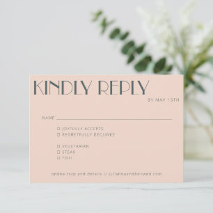 Minimal Elegant Blush Art Deco Wedding Meal Choice RSVP Card
