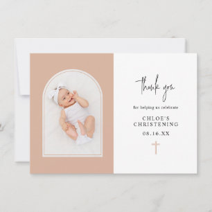 Minimal Elegant Blush Pink Arch Photo Christening Thank You Card