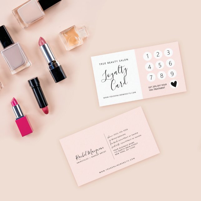 Minimal Elegant Blush Pink White Script Loyalty Card (Creator Uploaded)