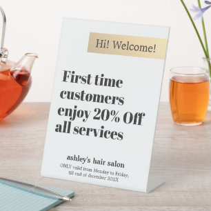 Minimal Elegant Bold Faux Gold Stripe Salon Offer Pedestal Sign