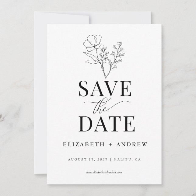 Minimal Elegant Botanical | Wildflower Wedding  Save The Date (Front)