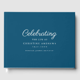 Minimal & elegant "Celebration of life" Blue Guest Book