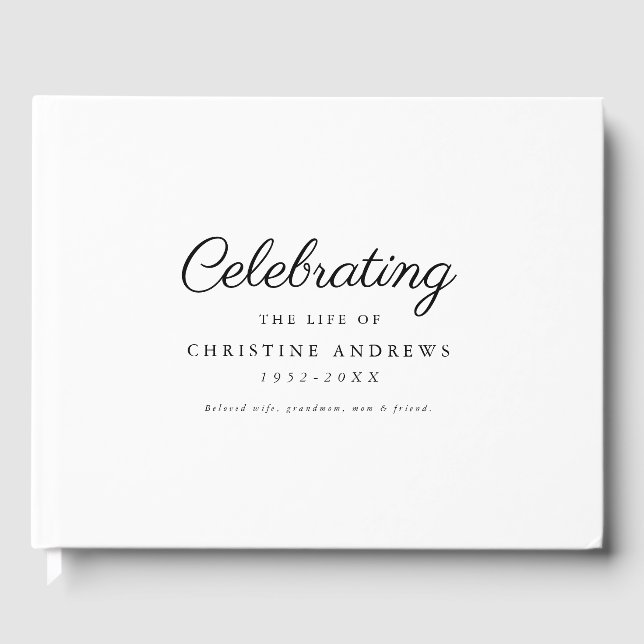 Minimal & elegant "Celebration of life" White Guest Book (Front)