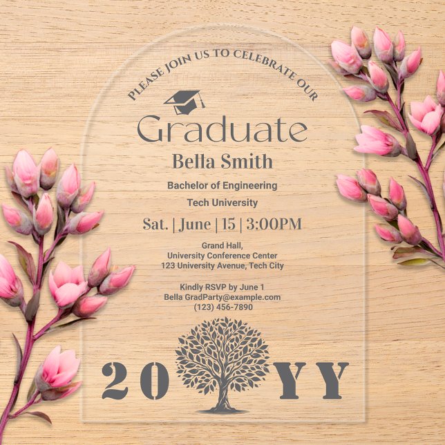 Minimal Elegant Charcoal Graduation Acrylic Invitations (Creator Uploaded)