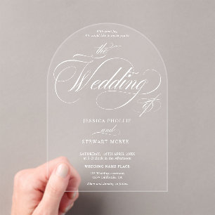 Minimal Elegant chic Script white wedding on clear Acrylic Invitations