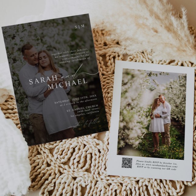 Minimal Elegant Clean Script QR Code Photo Wedding Invitation (Creator Uploaded)