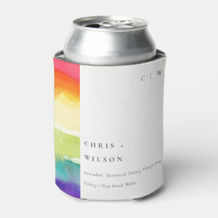 Minimal Elegant Colorful Pride Rainbow Wedding Can Cooler