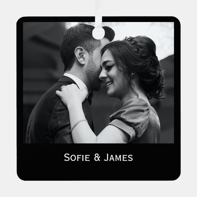 Minimal Elegant Couple Photo Metal Ornament (Front)