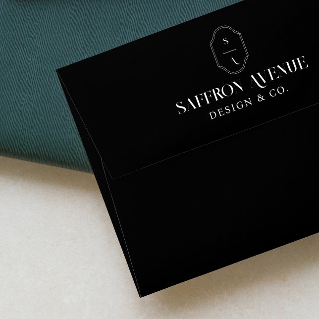 Minimal Elegant Custom Company Monogram Black Envelope (Creator Uploaded)