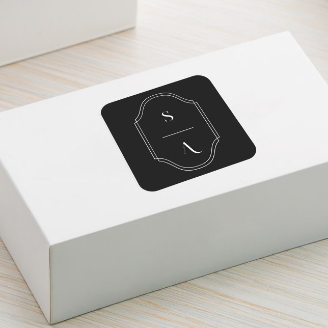 Minimal Elegant Custom Monogram Crest Black Square Sticker (Creator Uploaded)