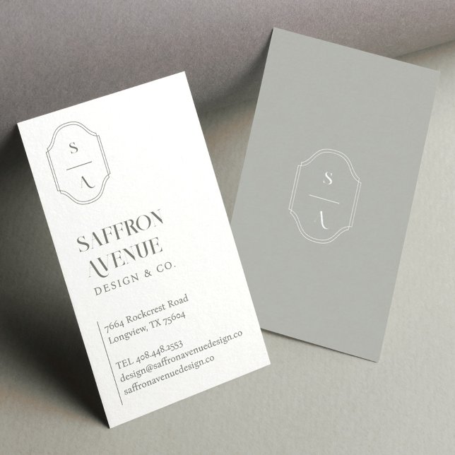 Minimal Elegant Custom Monogram Crest Moss Grey Business Card (Creator Uploaded)