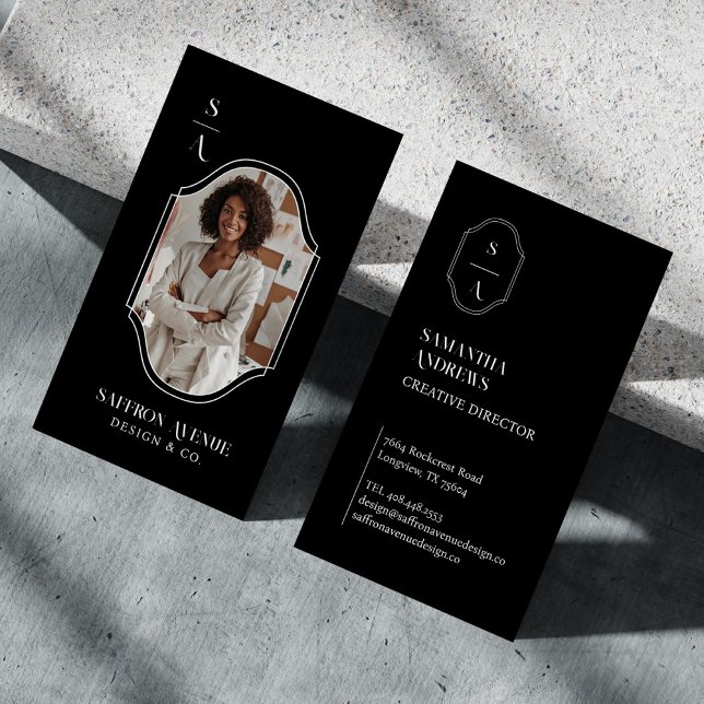 Minimal Elegant Custom Monogram Crest Photo Frame Business Card (Creator Uploaded)