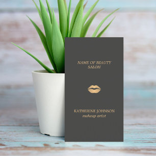 Minimal Elegant Dark Grey Faux Gold Makeup Artist Business Card